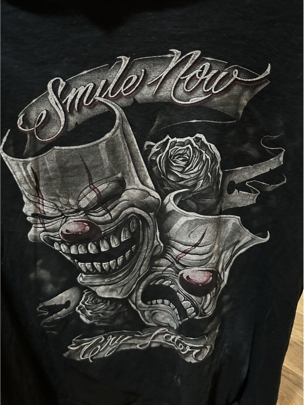 Smile Now Cry Later T Shirt Mens Black Graphic Clown Tattoo Streetwear Tee